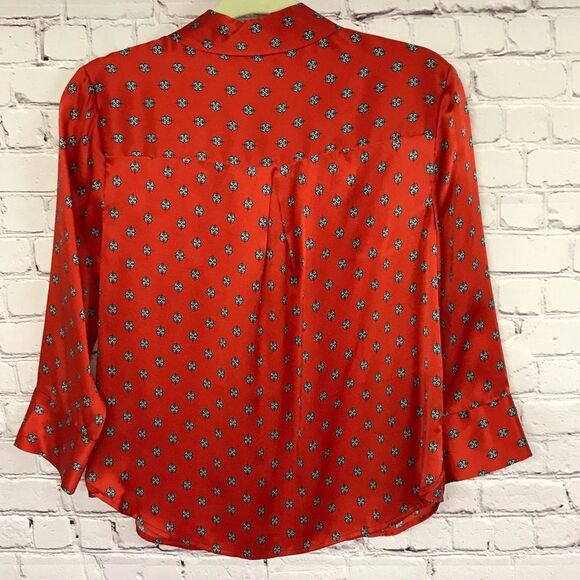 L'AGENCE Royal Red Maestro Jil Silk Charmeuse Button Blouse 3/4 Sleeve Size SP - Picture 2 of 13